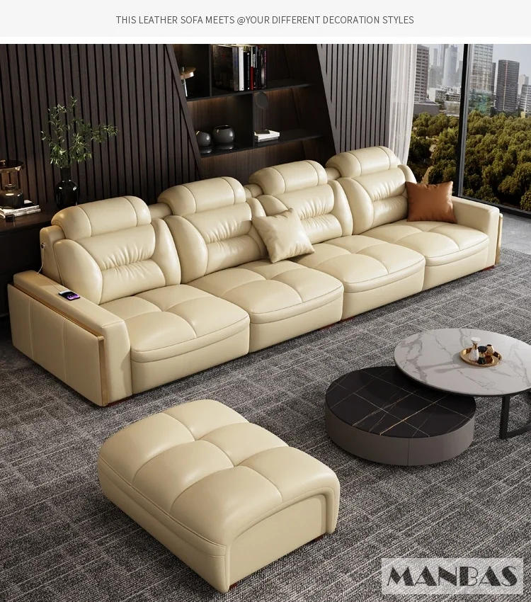 Description Picture 3 of itemPremium Italian Genuine Leather Sectional Sofa Sets Couch Sofas with USB and Bluetooth Speaker - Linlamlim Living Room Furniture