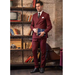 New Arrival Burgundy Costume Homme Two-pieces(Jacket+Pants) Peak Lapel Double Breasted Full Set Formal Business Party Outfits