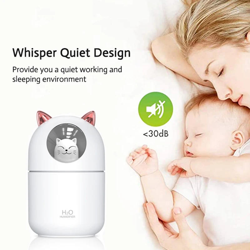 Description Picture 6 of item300ML  Air Humidifier Cute Cat Ultra-Silent USB Office Household Bedroom Car Aromatherapy Air Purifier with Led Cool Mist Spray