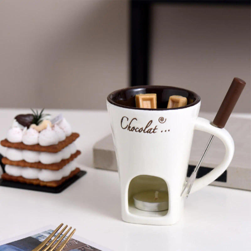 Description Picture 5 of itemPorcelain Fondue Pot Melting Mug for Chocolate Cheese Candy Kitchen Appliances Fondue Mug Butter Warmer Set