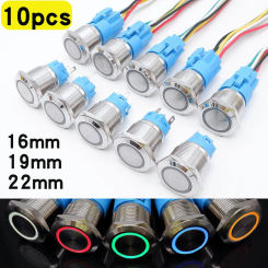 10pcs 16mm 19mm 22mm Metal Button Switch Push Ignition Button For Car LED Lights Waterproof Self-reset Lock Flat Head 5V 12V 24V