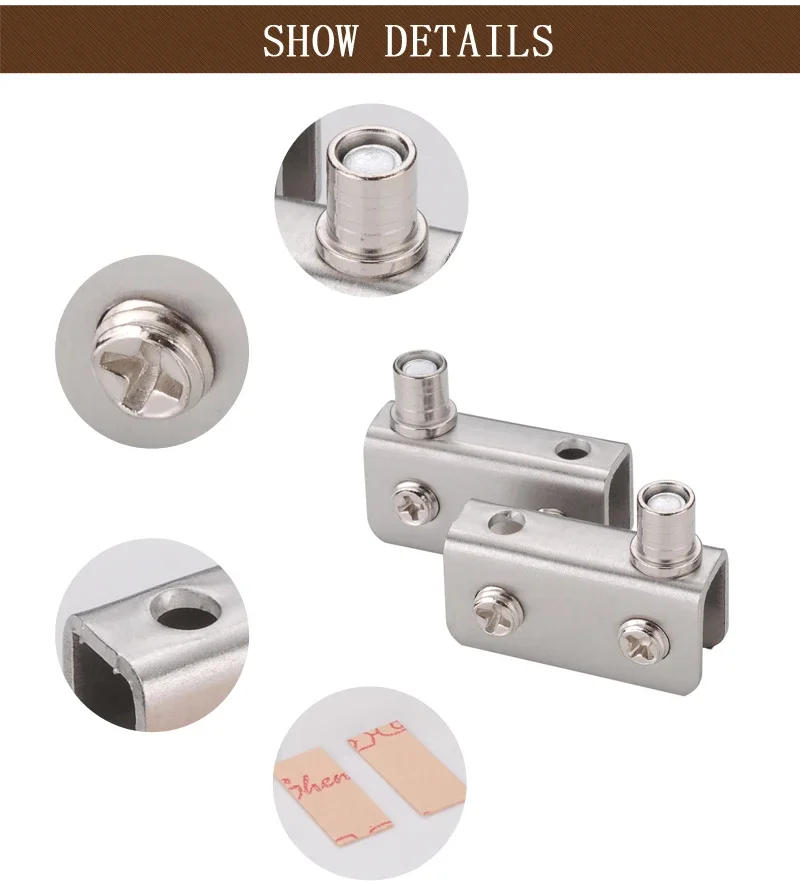 Description Picture 3 of item2Pcs Glass Pivot Hinge Rotation Axis Stainless Steel Wine Cabinet Door Rotating Hinges Clamp Clip Shaft Hidden