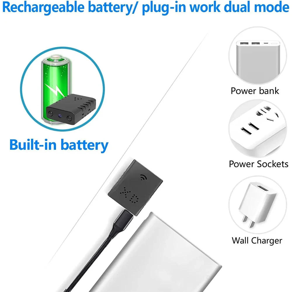 Description Picture 3 of itemWifi Mini Camera 1080P Baby Monitor Surveillance Cam BuiltIn Battery with Night Vision Motion Detection for Security Hidden Card