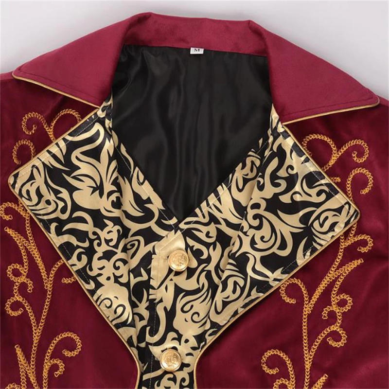 Description Picture 4 of itemMen Medieval Costume Victorian Red Black Retro Patchwork Jacket Steampunk Trench Tuxedo Tailcoat Jacket Coat Gothic Overcoat