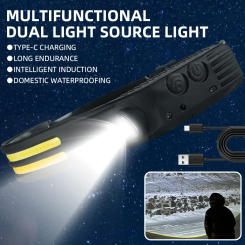 LED Headlight Sensor With Built-in Battery Head Flashlight USB Charging Work Light Super Bright Headband