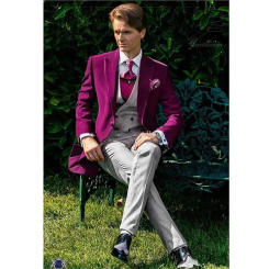 3-piece Custom Fashion Wedding Suits Men Purple Coat Grey Vest Pants Slim Fit Formal Pointed Lapel Male Leisure Blazers