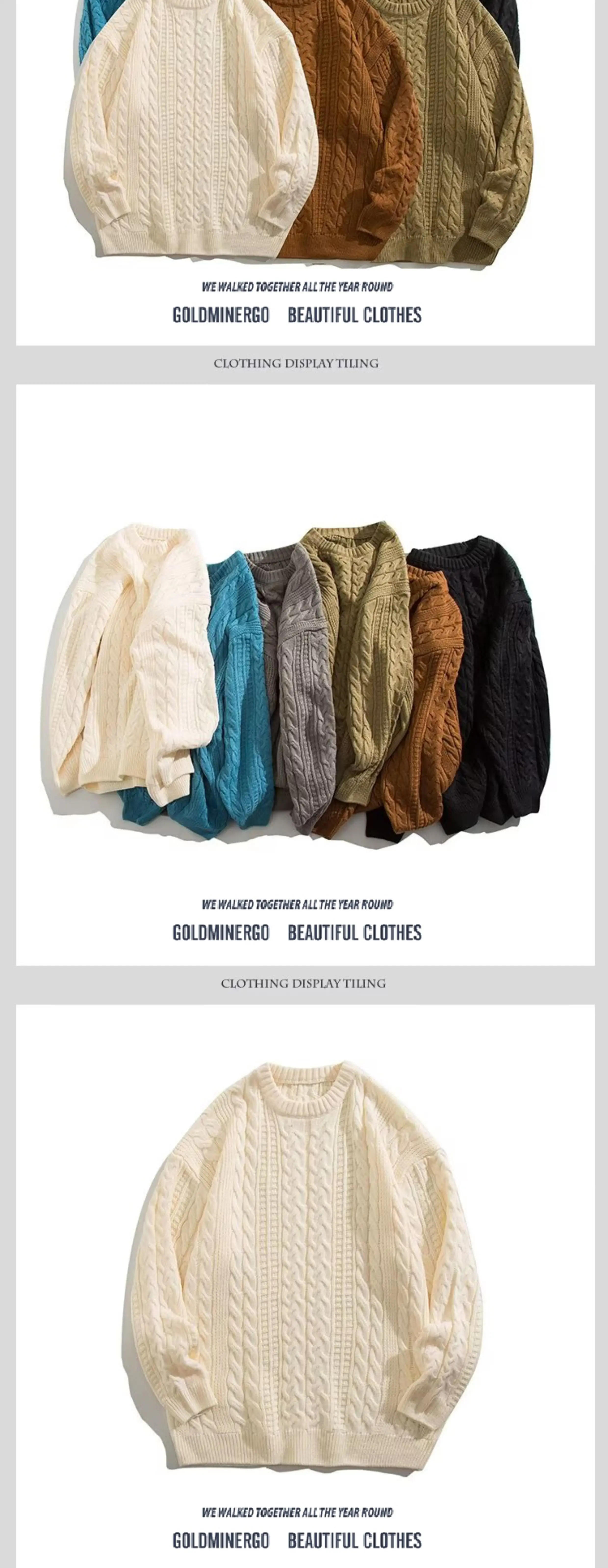 Description Picture 4 of itemMen's Twists Round Neck Sweater Solid Color Thickened Long Sleeves Loose Sweaters Autumn Winter Knitting Coat Pullover Tops