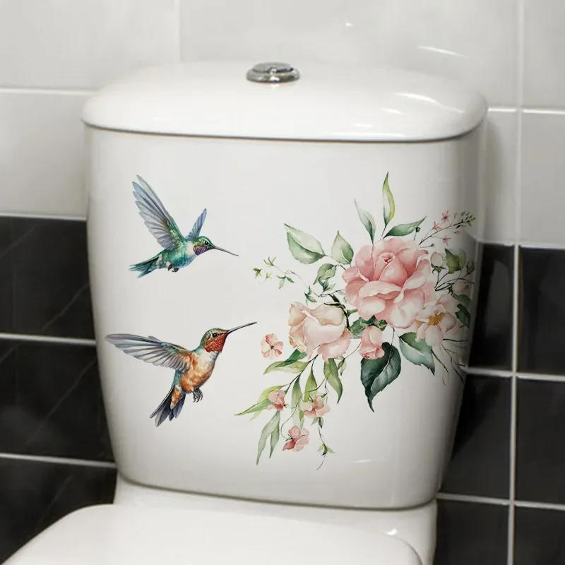 Description Picture 3 of item1pc Hummingbird Flower Toilet Decal - Self-Adhesive Bathroom Decoration Sticker
