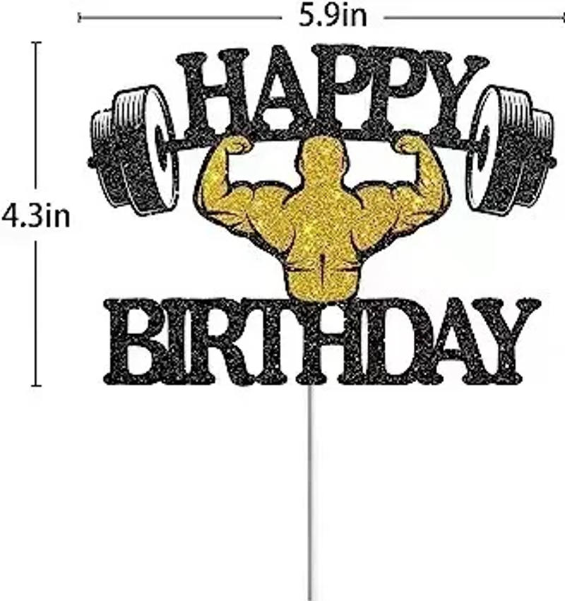 Description Picture 5 of itemCake Topper Weightlifting Happy Birthday Sports Pump Iron Kids Boy Man Party Baby Shower Cupcake Decoration Baking Supplies DIY