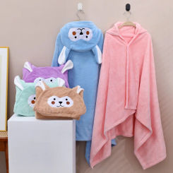 Children's Bath Towel Coral Velvet Baby Baby Hooded Large Towel Soft Absorbent Beach Cartoon with Hat Bucket Tent Bathrobe