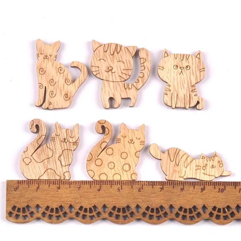 Description Picture 3 of item25pcs 2.5-3.5cm Cat Pattern Natural Wooden Chips Scrapbooking Carft for Home Decoration Diy Embellishments cp3423