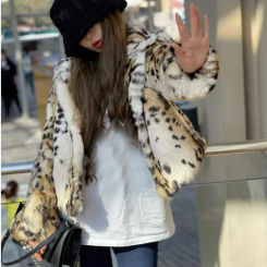 Luxury Real natural genuine rabbit fur coat  women's warm fashion short style leopard jacket for winter ustom any size