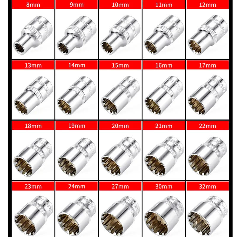 Description Picture 4 of item12 Teeth Shape Universal Socket Head Anti-rust Mirror 3/8 inch Drive Ratchet Wrench Socket for Nuts Of Various Types Sockets