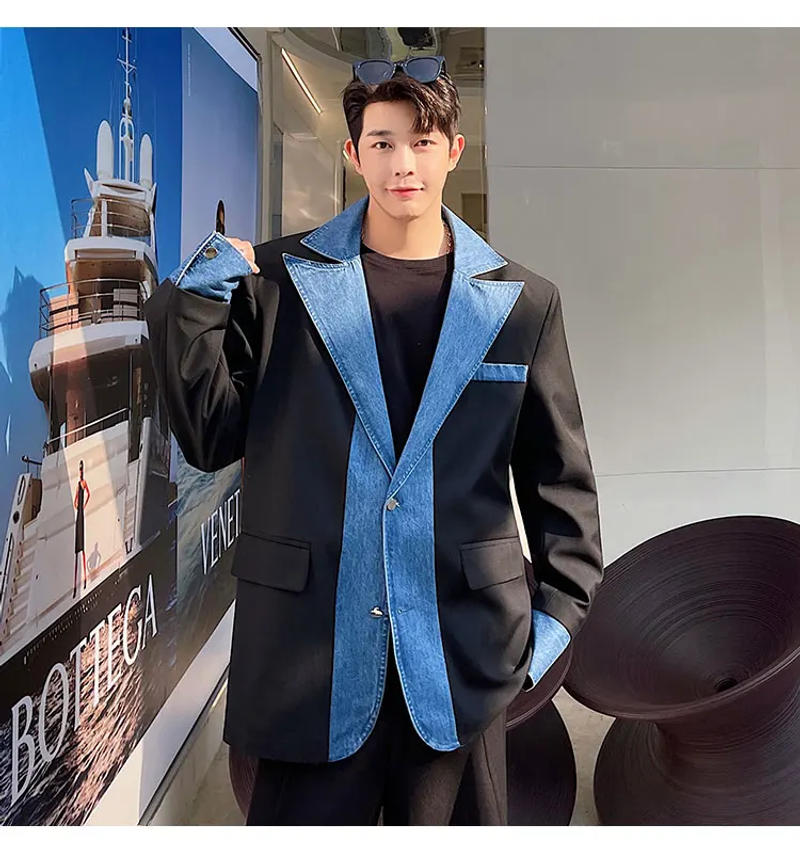Description Picture 5 of itemLUZHEN Trendy Denim Splicing Design Blazer Coat Men's Original High Street Color Contrast Stylish Jacket Korean 2024 New B0af0f