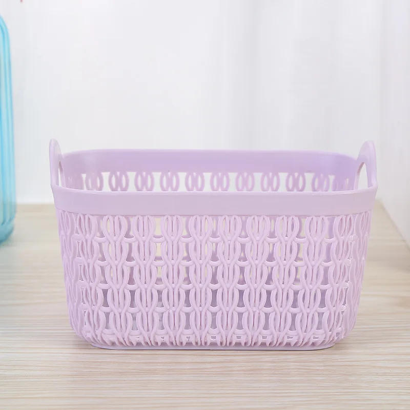 Description Picture 6 of item1pc Storage Basket Hollow Portable Sundries Carved Out Rattan Plastic Organizer Container Kitchen Home Office
