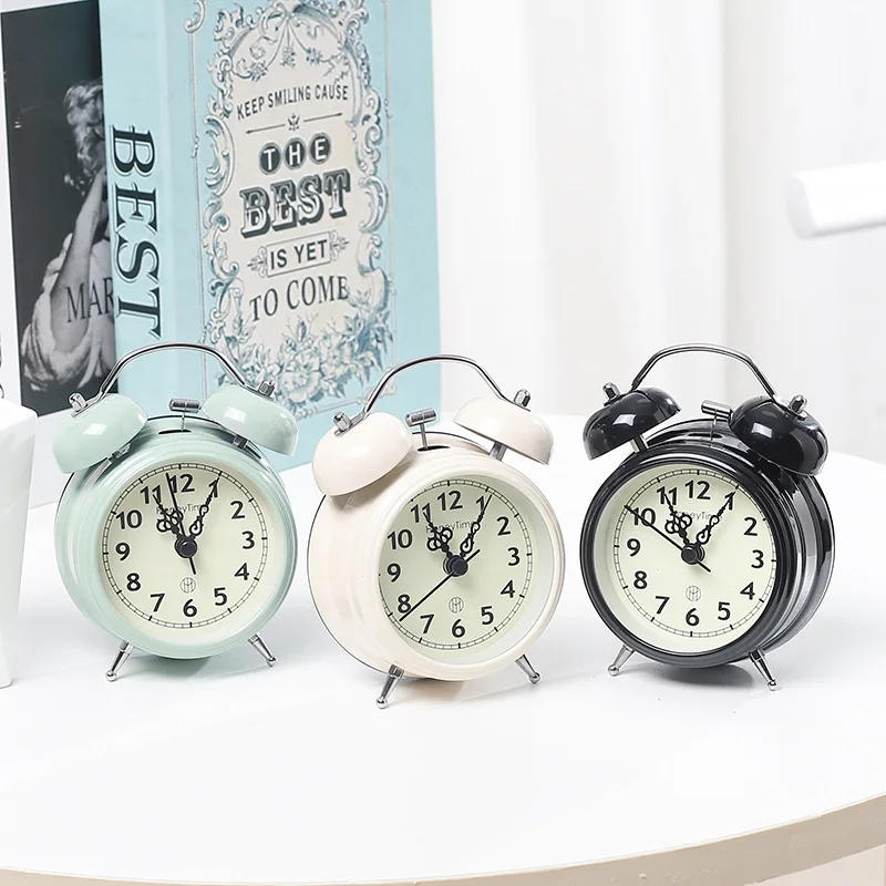 Description Picture 2 of itemSuper Loud Retro Ringing Alarm Clock, Bedroom Small Night Light Student Bedside Clock Ornament