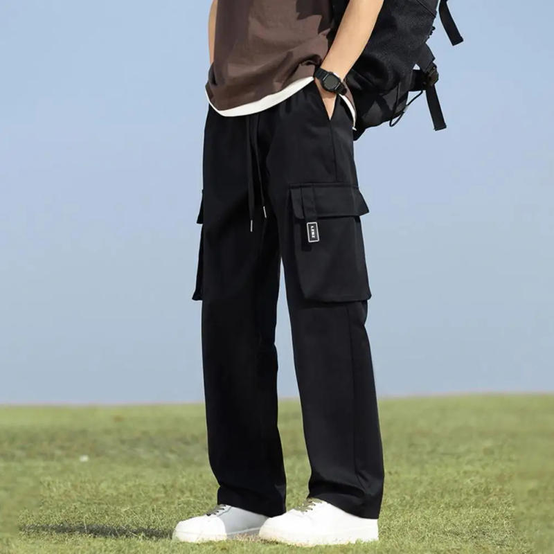 Description Picture 6 of item2024 New Spring Summer Cargo Pants Men Multi-Pockets Drawstring Straight Casual Pants Streetwear Loose Trousers Male