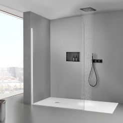 Two-function Thermostat Rainfall Black Waterfall Round Shower Head Concealed Handheld Ceiling Shower System Set For Bathroom