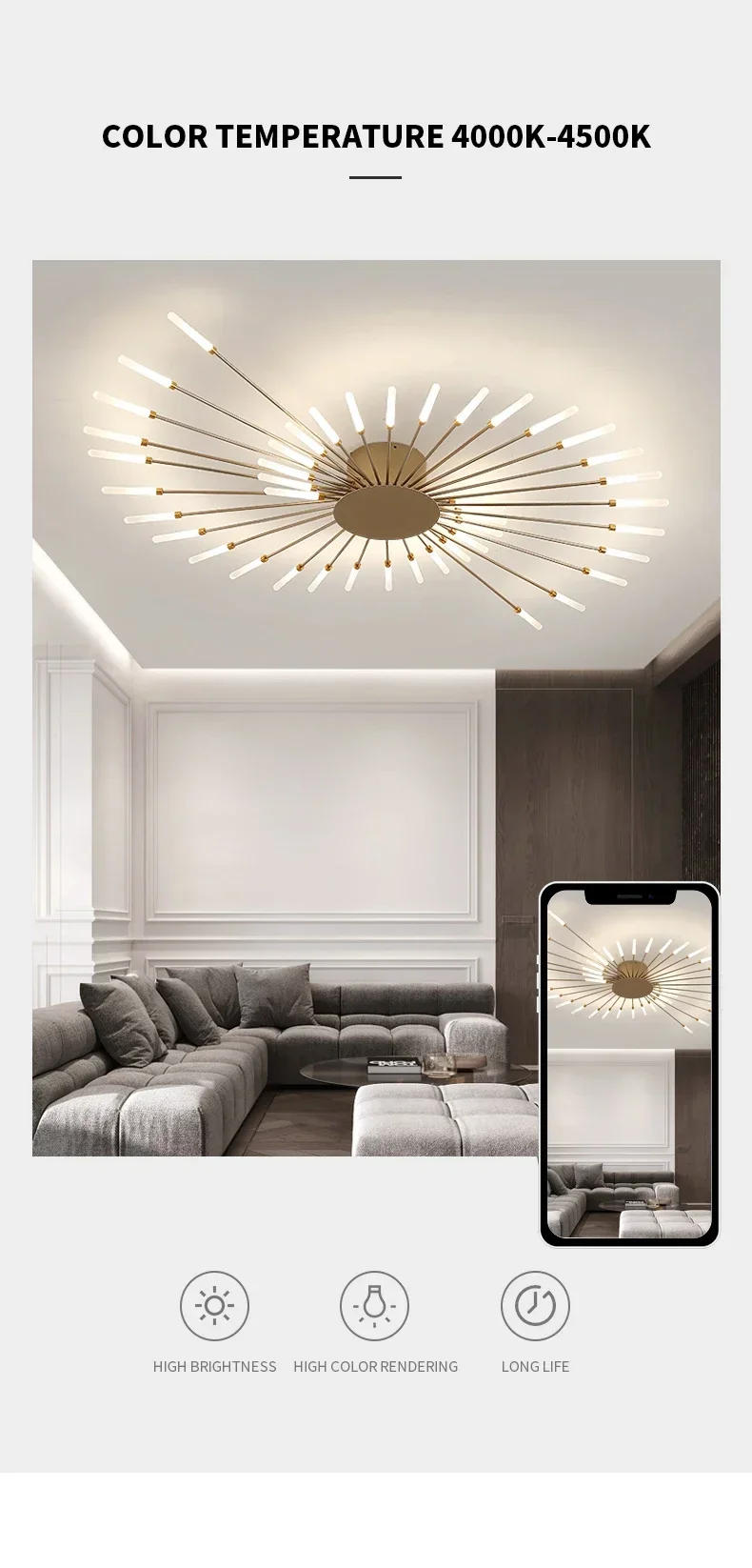 Description Picture 5 of itemModern Fireworks Led Ceiling Chandelier Lamp Indoor Lighting for Living Room Bedroom Home Decoration Kitchen Dining Table Light