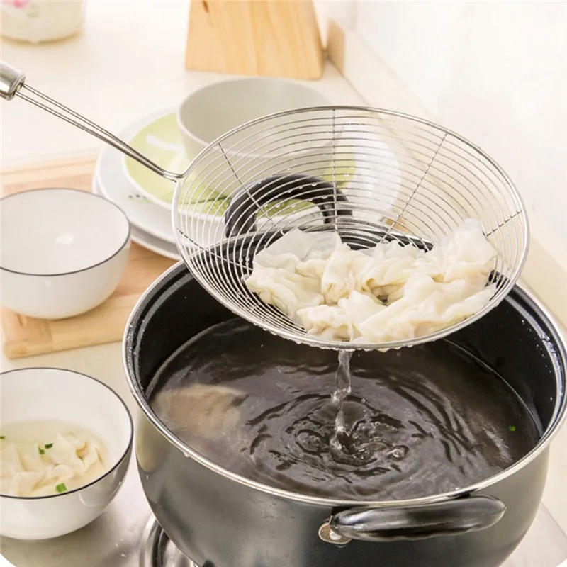 Description Picture 2 of itemStainless Steel Skimmer Strainer Colander Mesh Deep Fryer Oil Frying Scoop Noodles Dumpling Sieve Kitchen Tools Kitchenware