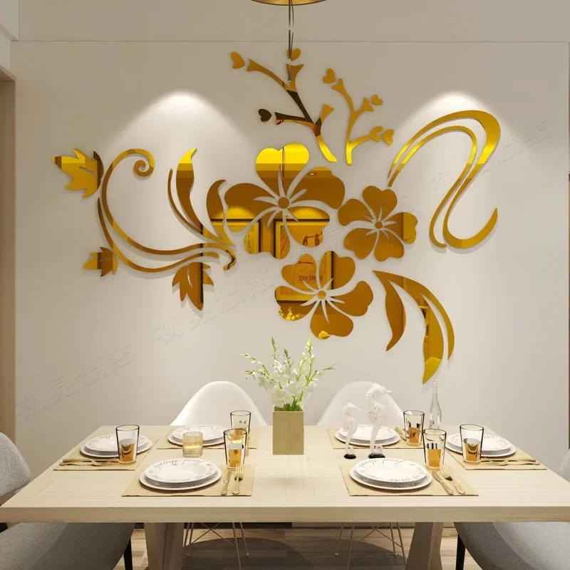 Description Picture 5 of item3D Acrylic Flower Mirror Wall Stickers Decorative Self Adhesive Large Wall Stickers Art Murals for Bedroom TV Background Decor