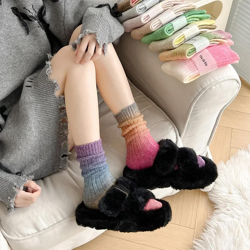 Description Picture 3 of itemWinter Thick Warm Long Socks Gradient Wool Cashmere Kawaii Socks Women Thermal Floor Sleeping Socks New Year Gift Autumn 2024New