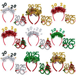 Glitter 2025 New Year Headband Glasses Frame Happy New Year Party Photo Props Merry Christmas Decor Gifts for Kids adult Navidad