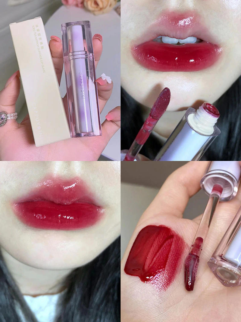 Description Picture 6 of item8 Colors Clear Lipgloss Mirror Glow Oil Lip Glaze Hydrating Glass Jelly Lipstick Moisturizing Lip Plumper Gloss Makeup