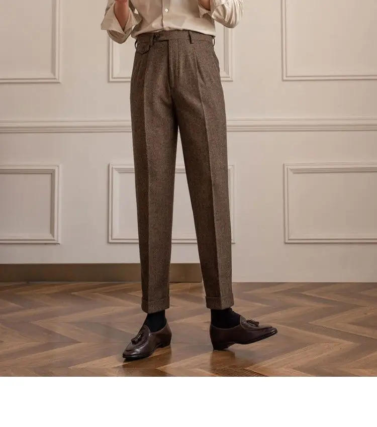 Description Picture 4 of item2024 Autumn Winter Men Fashion High Waist Wool Trousers Men's Korean Loose Straight Pants Male Casual Woolen Suit Pant F353