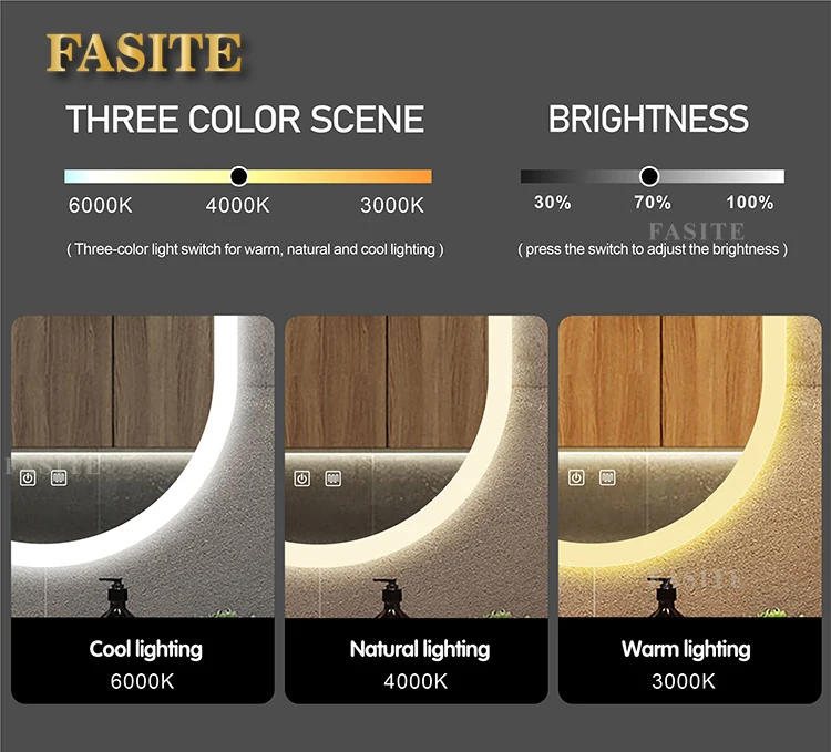 Description Picture 6 of item50x80cm Smart Oval Makeup Bathroom Mirror High Quality Refection Three Color LED Vanity Mirror With Anti-fog Brightness Dimmer
