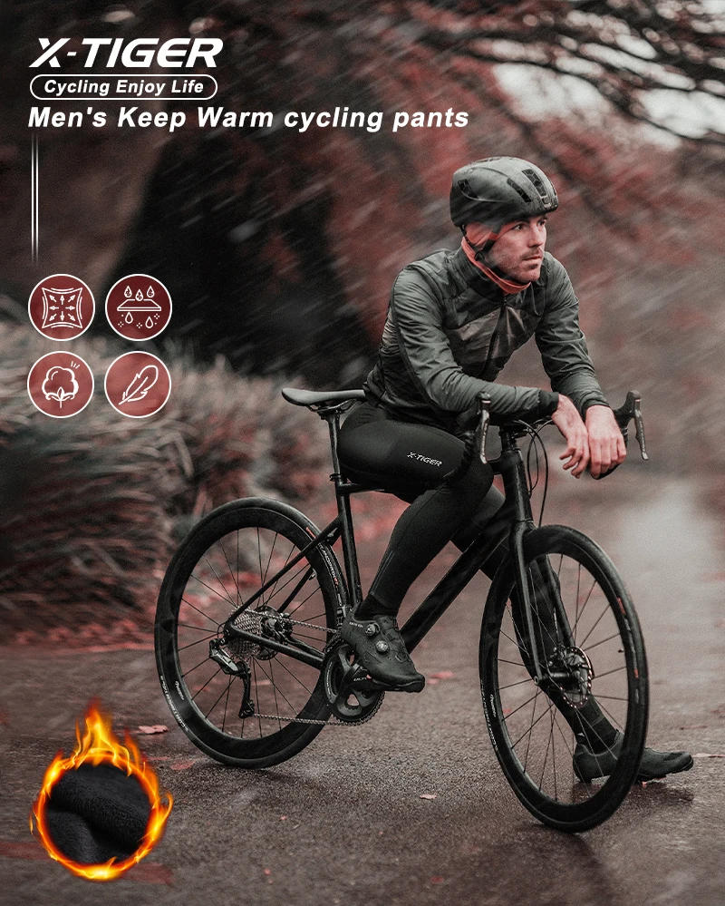 Description Picture 3 of itemX-TIGER Winter Cycling Pants with Back Pocket 5D Gel Padded Men Fleece Sports Warm Long Pants MTB Road Ski Motorcycle Bike Pants