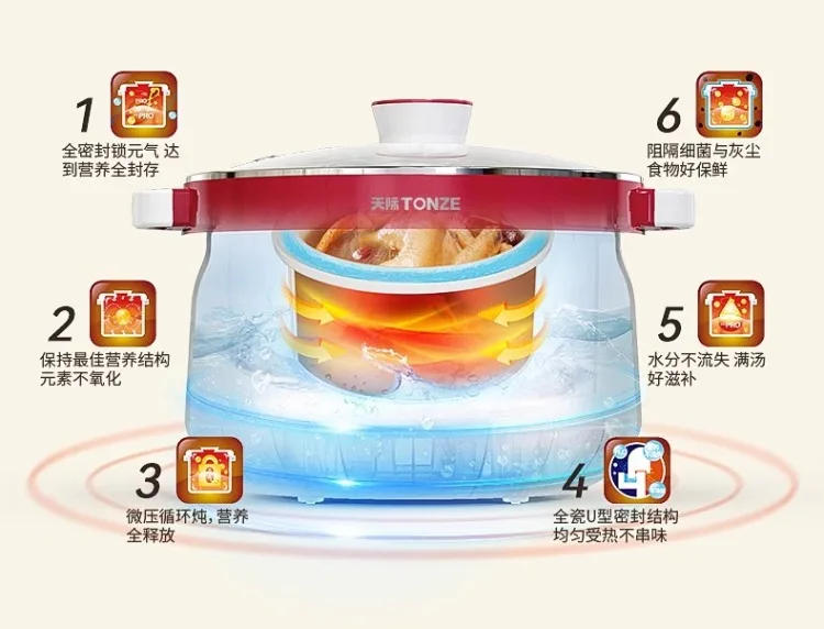 Description Picture 4 of item220V Automatic Ceramic Electric Stew Pot Large Capacity Double Ceramic Slow Cooker for Home Soup Making
