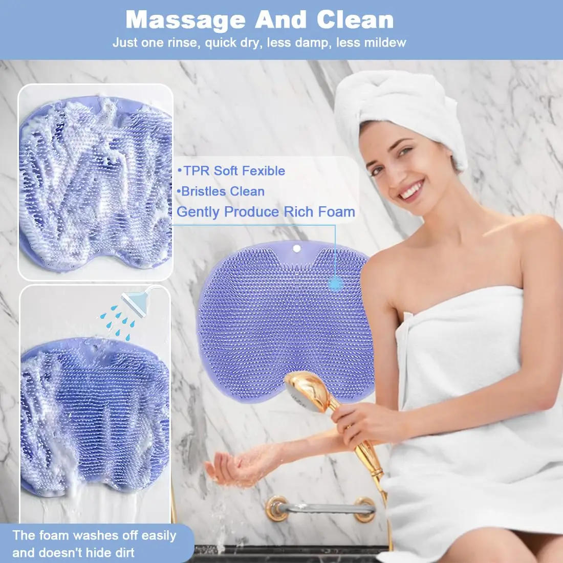 Description Picture 6 of itemSilicone Exfoliating Shower Massage Scraper Non-Slip Bath Scrub Pad Foot Wash Brush Bathroom Tool Mat Rub Back Sucker Brushes