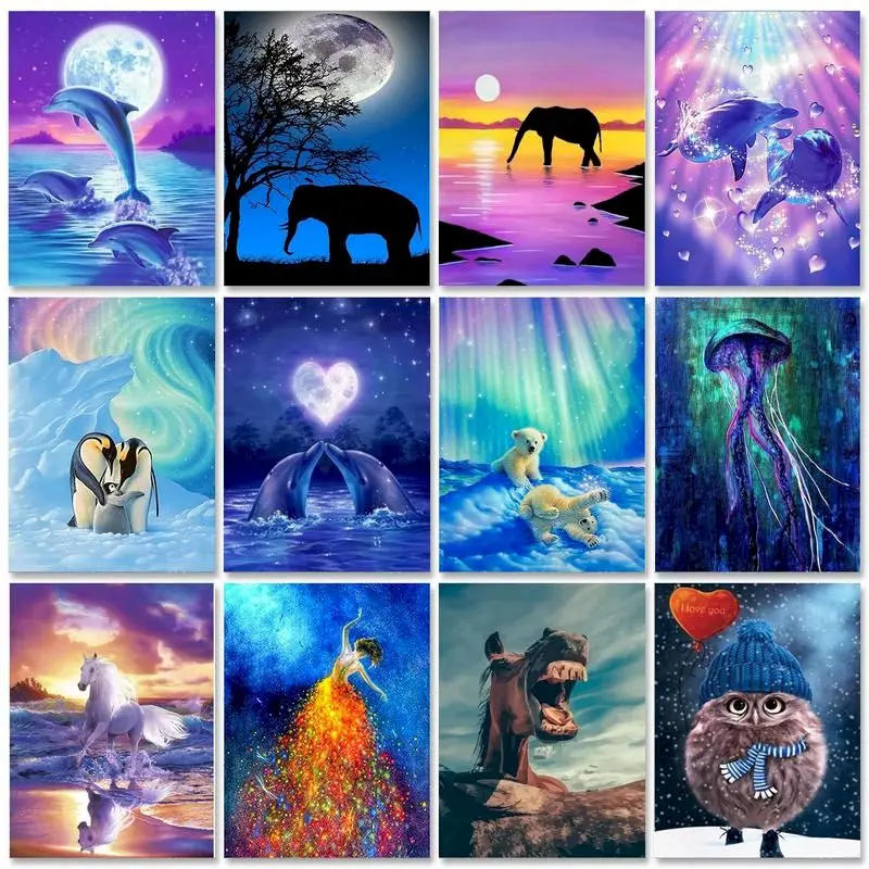 Description Picture 2 of itemGATYZTORY Diy Frame Painting By Numbers Animals Handpainted Diy Gift Picture Drawing Home Wall Decor Canvas Oil Paint By Numbers