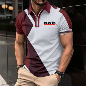 Truck DAF print Summer men's POLO shirt breathable loose European size POLO shirt Color contrast striped casual men's shirt