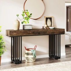 55-Inch Console Table for Entryway, Industrial Hallway Table with Stylish Metal Frame, Sofa Foyer Table for Living Room,Entrance