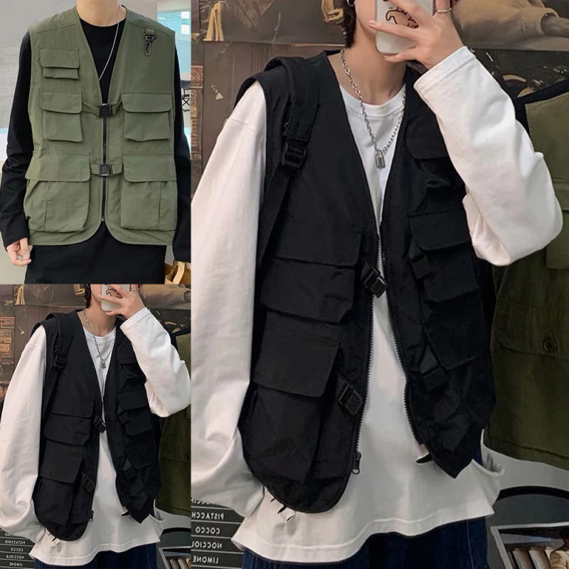 Description Picture 2 of itemCargo Waistcoat Vest Vacation Casual Coat Daily Holiday Jackets Men Outerwear Sleeveless Solid Color Brand New