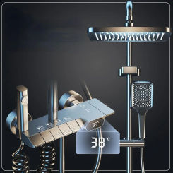 Grey Digital Shower Set Intelligent Brass Bathroom Faucets Hot Cold Waterfall Tap Rainfall Piano Design Shower System