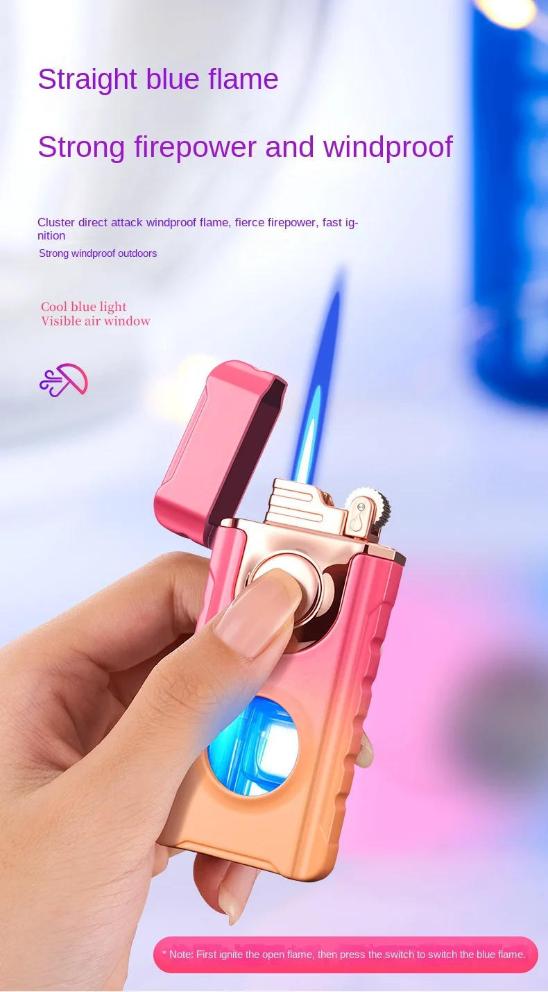 Description Picture 6 of itemDouble Tube Lighters Flash Visible Gas Cigar Lighter Windproof Flint Gas Lighter Jet Gadgets for Men Cigarette Accessories