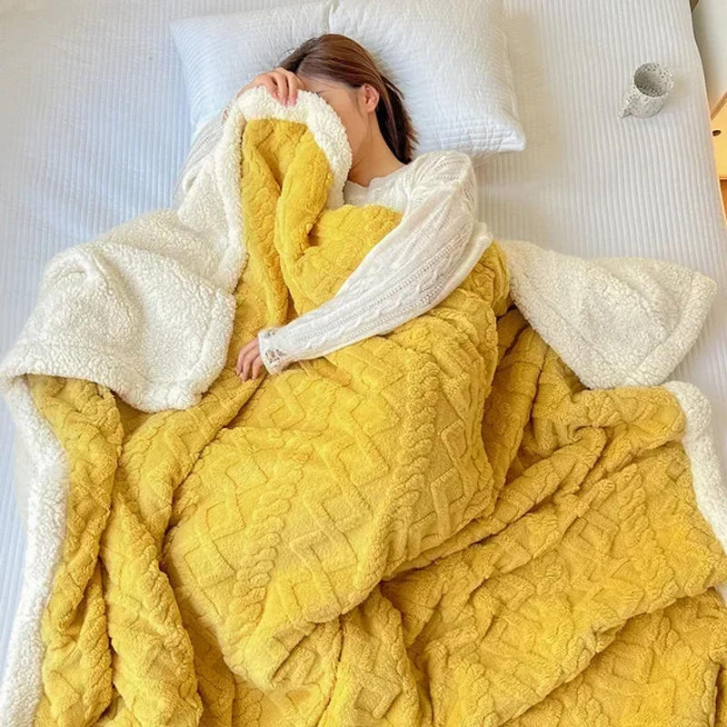 Description Picture 6 of itemCover Blanket Office Thickened Coral Velvet Flannel Lamb Shawl Air Conditioning Small Blanket Wool Blanket Nap Sofa