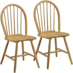 Set of 2 Windsor Chairs, Wood Dining Chairs, French Country Armless Spindle Back Dining Chairs