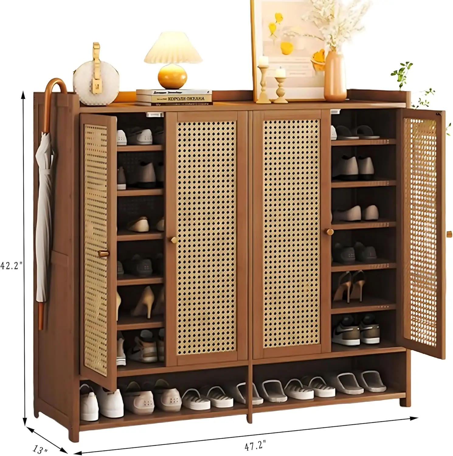 Description Picture 3 of item8-Tier Bamboo Shoe Cabinets with Door, 36-40 Pairs Freestanding Shoe Rack for Closet, Shoe Storage Cabinet for Entryway