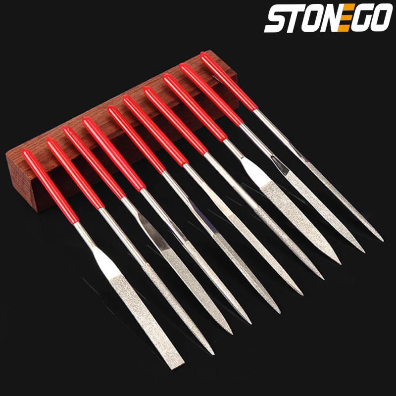 Description Picture 2 of itemSTONEGO 10PCS Mini Needle File Set Diamond Coated Length 140mm Width 3mm for Ceramic Glass Gem Stone Hobbies and Crafts