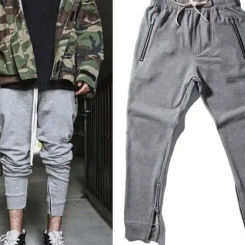 2024 New Fashion Double Zipper Panel Solid Color Casual Harun Pants Men's Trousers