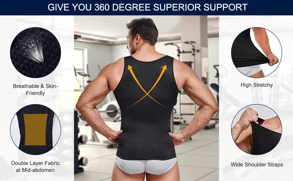 Description Picture 3 of itemMens Compression Shirts Slimming Body Shaper Vest Workout Tank Top Tummy Control Shapewear Abs Abdomen Corset Undershirt