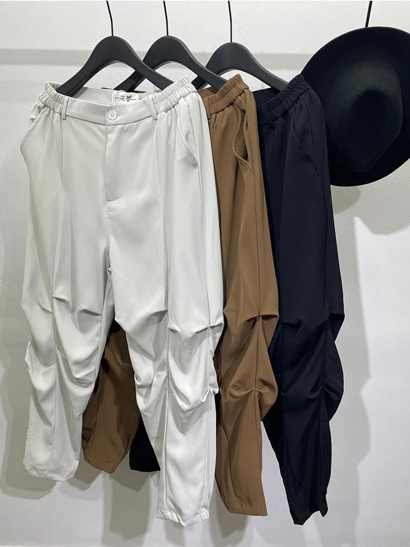 Description Picture 6 of itemSpring And Summer Fashion Men's Wrinkled Loose Solid Color Work Dress Leggings Large Size Drop Feel No Iron Casual Harlan Pants