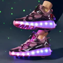 Kids Roller Shoes Removable Wheel Lights Roller Skate Shoe Boys Girls Casual Sneakers Usb Charge LED Flashing Child Sports Shoes