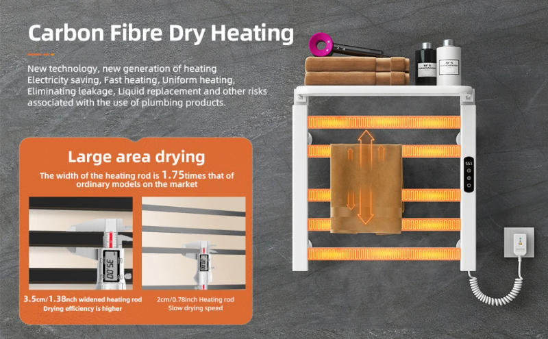 Description Picture 5 of itemSIOYIE Towel Warmer Bathroom Wall Mounted Heated Towel Rack with storage rack, Electric Towel Drying with Timer R335