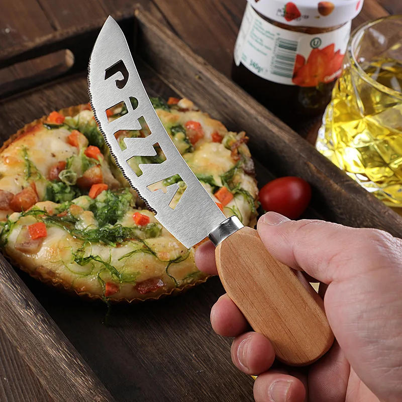 Description Picture 4 of itemStainless Steel Pizza Single Wheel Cut Tools Pastry Roller Cutter Pizza Cutter Oak Handle Pizza Knife Cake Baking Supplies