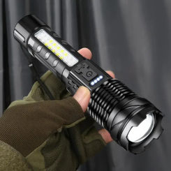 Strong Light Flashlight Fast Typ-c Charging Outdoor Lighting White Laser Flashlight With Cob Warning Side Work Light